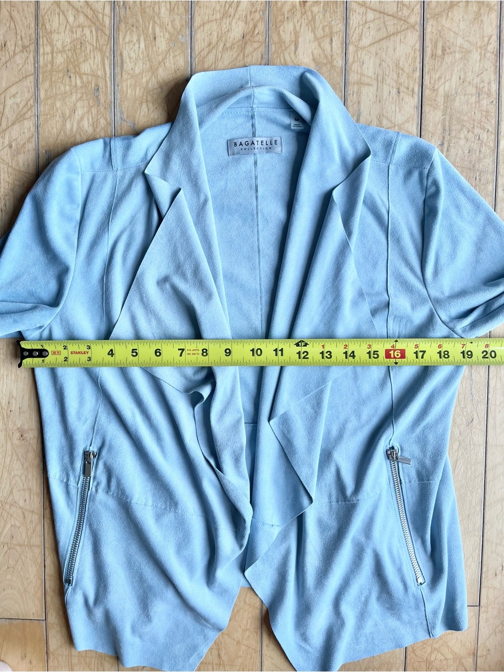 Bagatelle Soft Blue Suede Feel Draped Open Blazer Cardigan Size Small - Picture 7 of 9